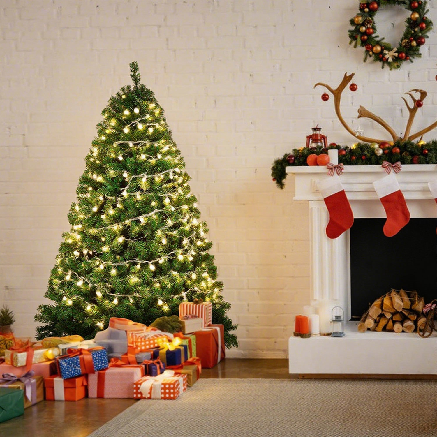 Jiubiaz Künstlicher Weihnachtsbaum 210 Cm Mit 400 Led Warmweiß, Pvc Und Metall, Automatisch Öffnende Zweige, Grün