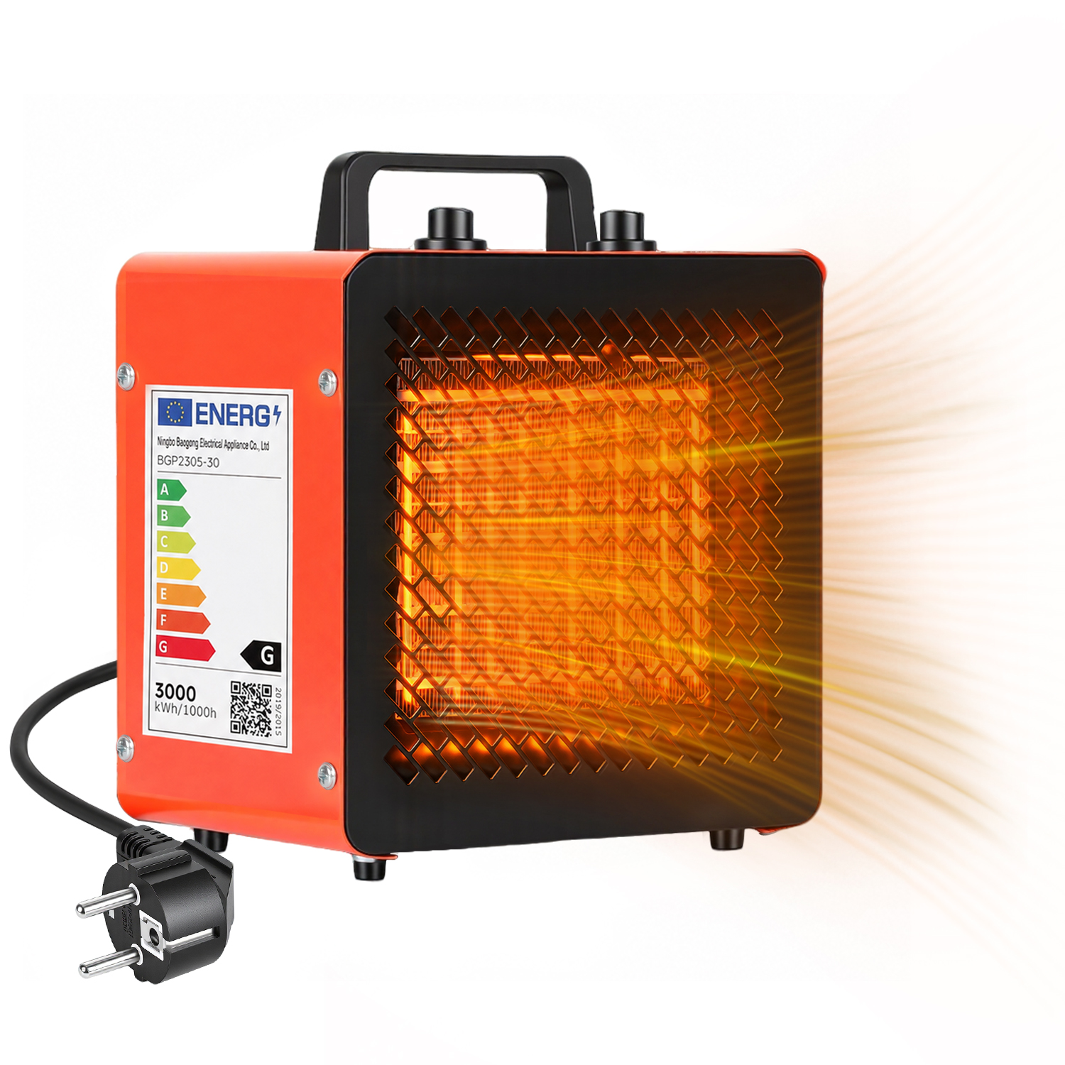 Jiubiaz Elektrischer Heizlüfter 3000 W, 3 Stufen, Thermostat Bis 85 °c, Bis Ca. 30 M², Rot