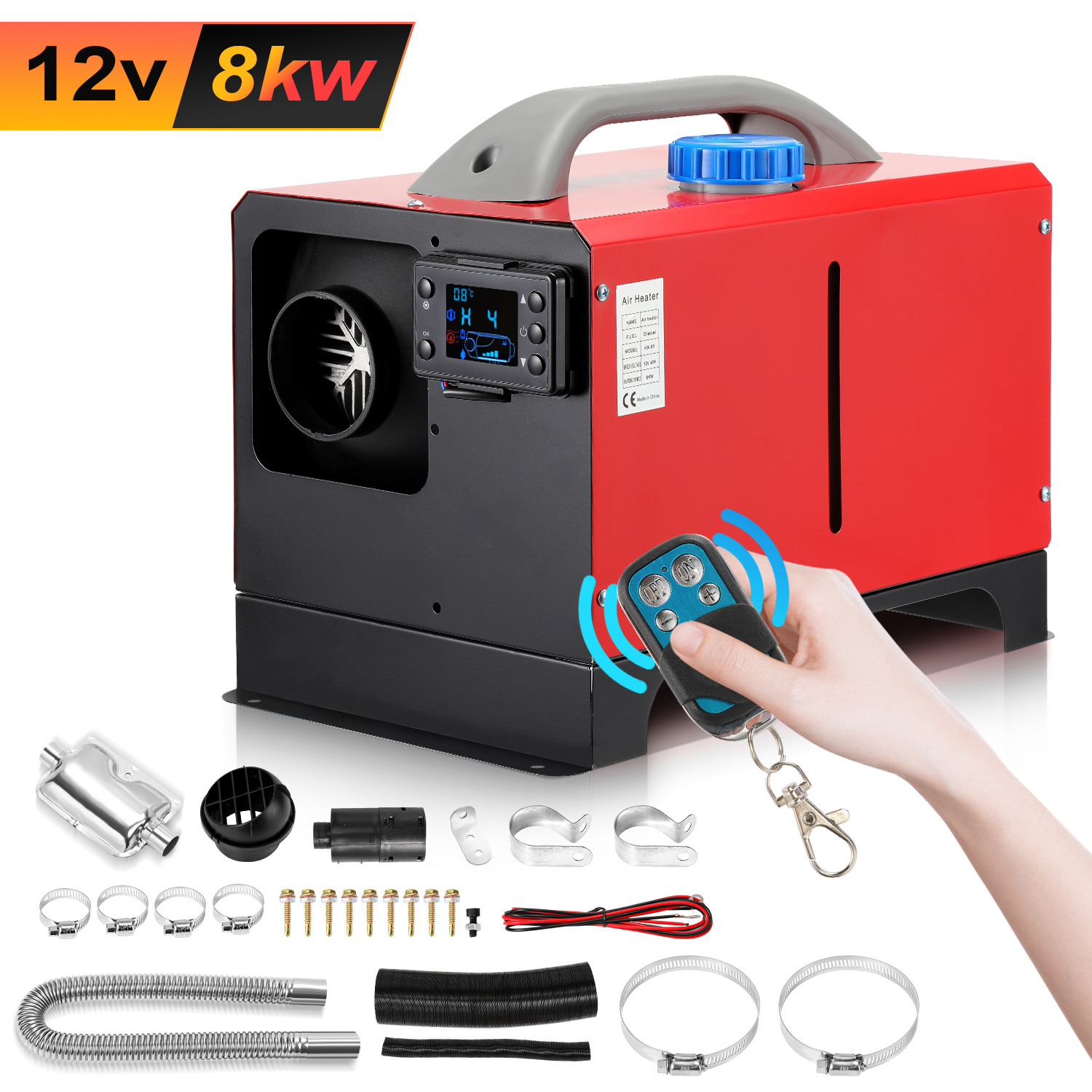 Jiubiaz 12 V Diesel Standheizung 8 Kw Horizontal Luftheizung Dieselheizung Air Heater Für Auto Lkw Wohnmobil Camper Bus Mit Lcd-display Fernbedienung Rot