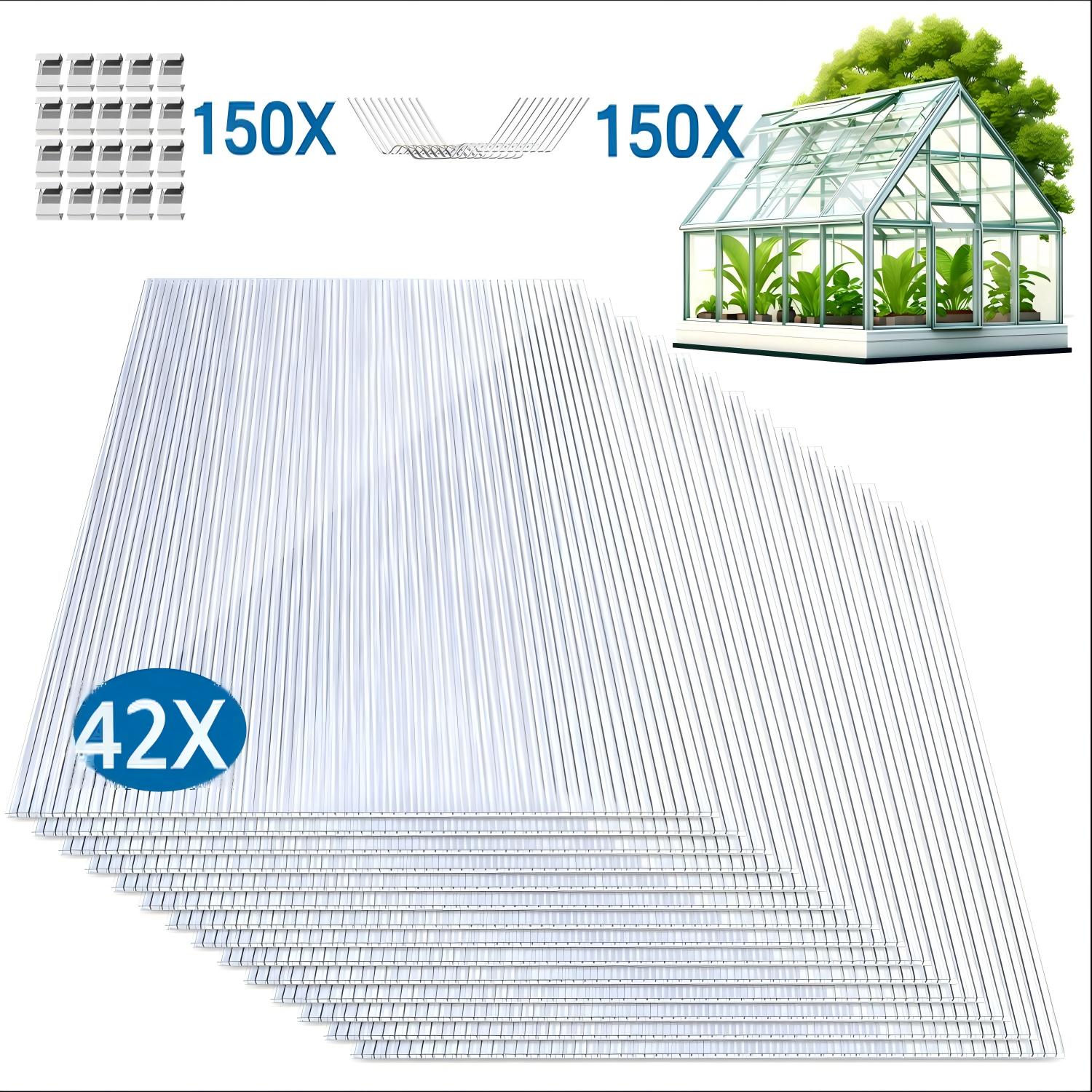 Jiubiaz 42x Polycarbonat Hohlkammerplatten 4mm Mit 100 Edelstahl Gewächshausklammern Transparent Hohlkammerstegplatten Uv-beständigen Für Gewächshaus Carports