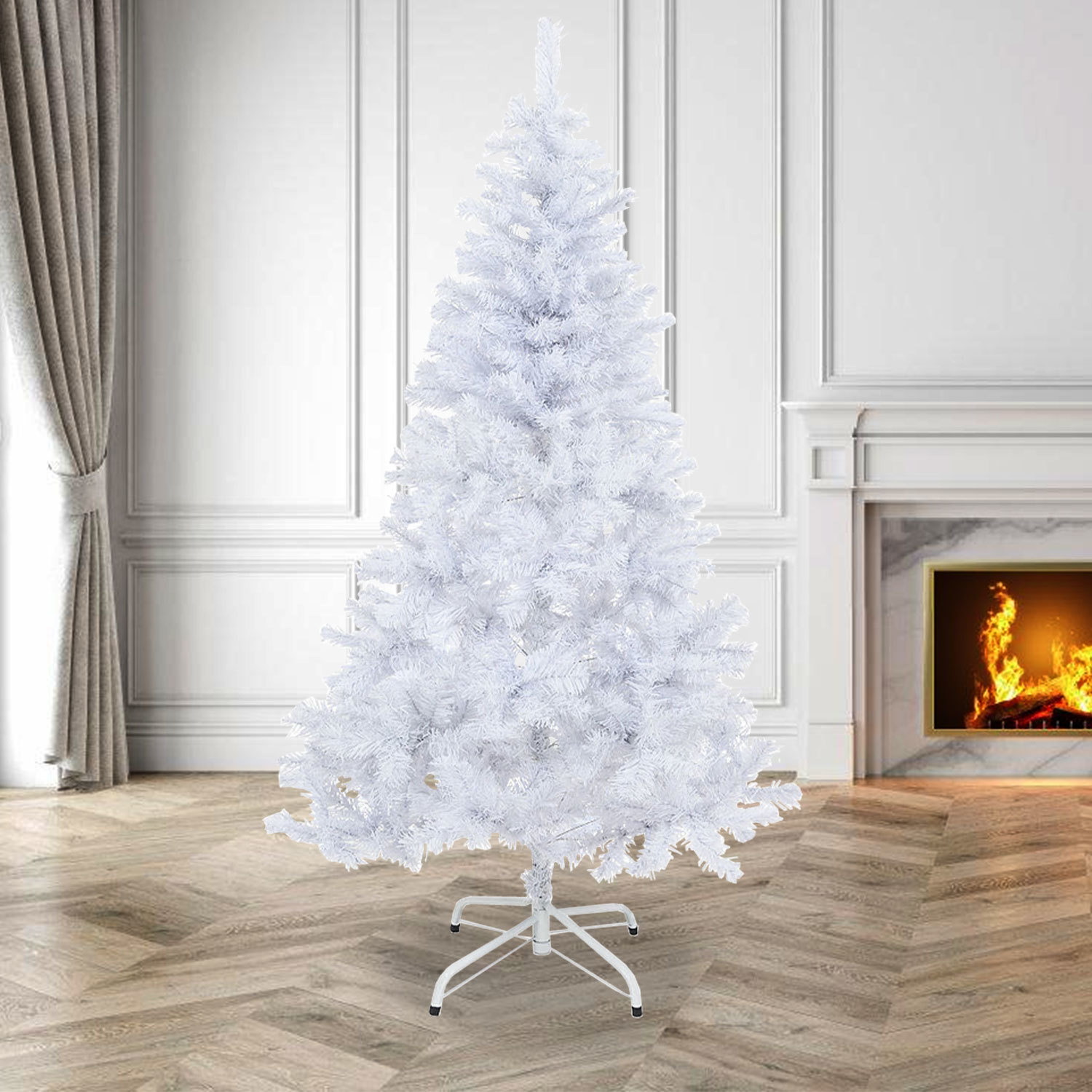 Jiubiaz Künstlicher Weihnachtsbaum 150 Cm Weiß, 400 Zweigspitzen, Pvc Christbaum Mit Metallständer