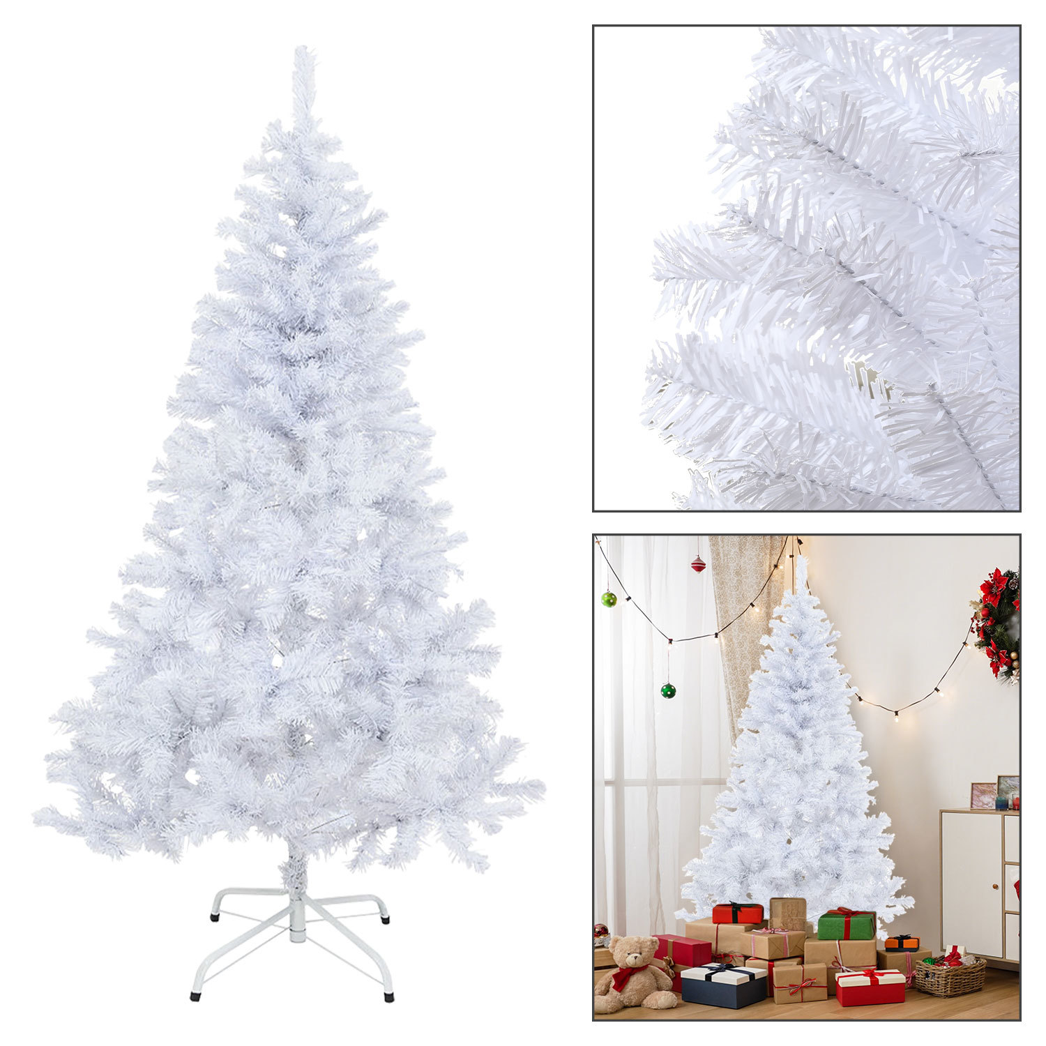 Jiubiaz Künstlicher Weihnachtsbaum 180 Cm Weiß, 650 Zweigspitzen, Pvc Christbaum Mit Metallständer