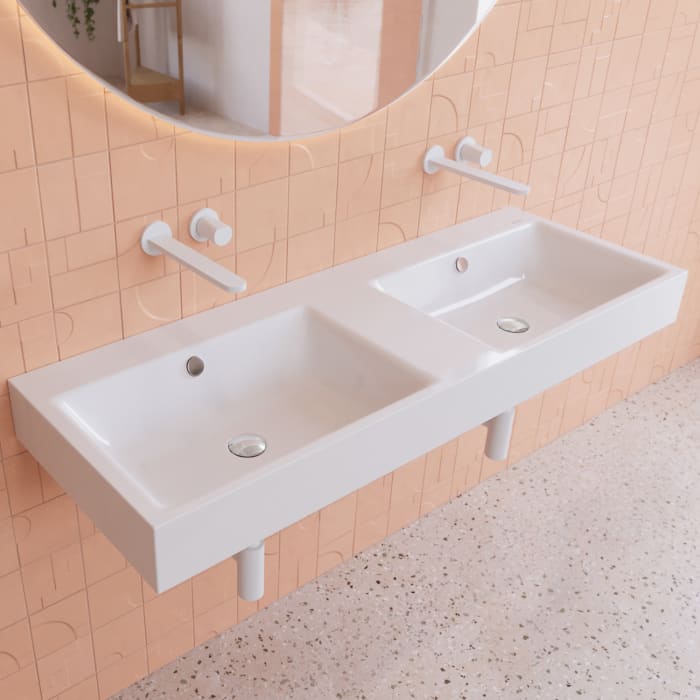 Kaldewei Puro Wand- Doppelwaschtisch 3170 Ohne Hahnlochbohrung, 130 Cm