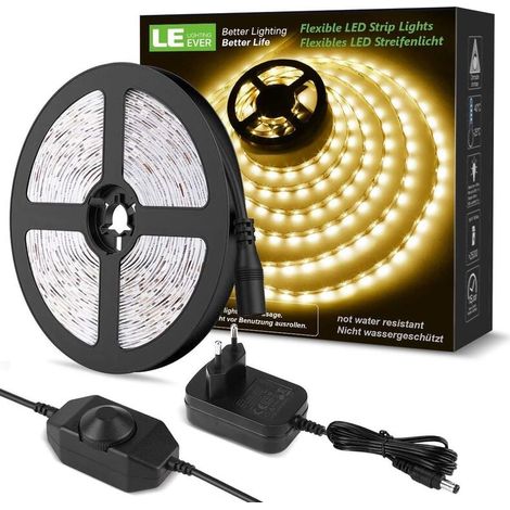 10 M Dimmbarer, Warmweißer Led-streifen (3000 K) – 600 Smd 2835 Leds – 12 V Mit Dimmer Und Steckverbindern – Innenbeleuchtung Für Möbel Und Treppen