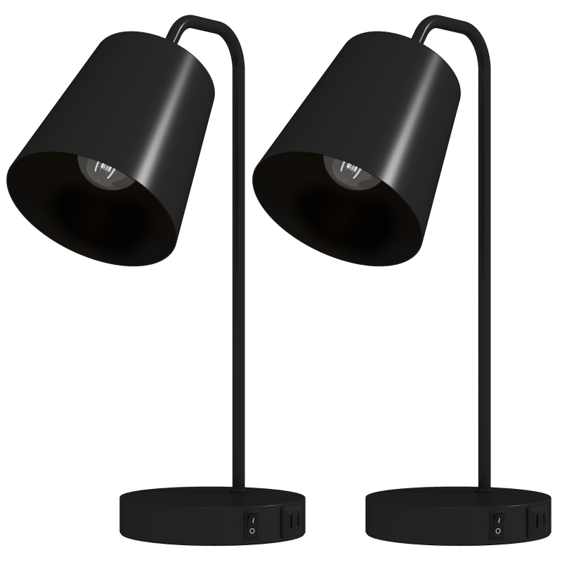 2er-set Tischlampen Mit Usb-a- Und Usb-c-anschluss, Schwarz