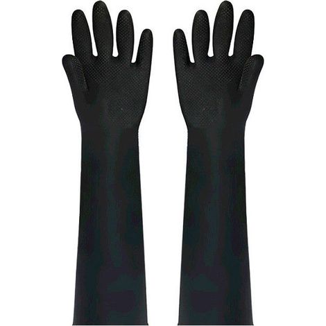 40 Cm Lange, Säurebeständige, Dicke, Lange, Schwarze Industriehandschuhe Aus Gummilatex (1 Paar)
