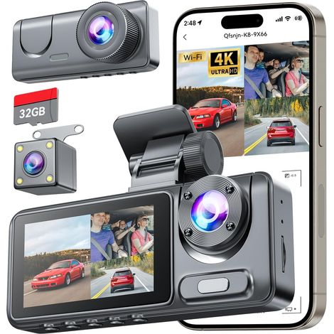 4k-front- Und Rückfahrkamera – 170°-weitwinkel – Wdr-nachtsicht – Loop-aufnahme – 32-gb-sd-karte Im Lieferumfang Enthalten