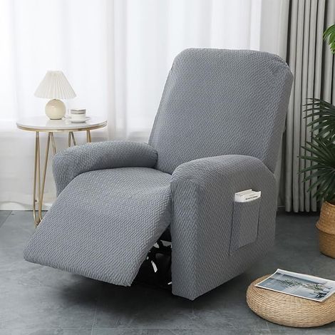 Bezug Für Elektrischen Relaxsessel – Dunkelgrauer Jacquard – 4-teiliger Stretchbezug Mit Taschen – Rundum-fleckenschutz