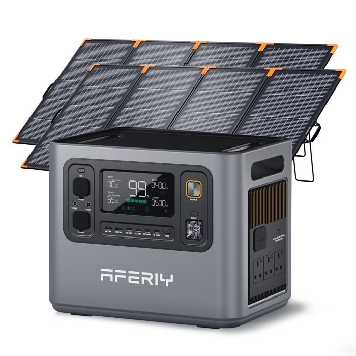 Aferiy P300 2048wh Tragbare Elektrische Station Mit 2x400w Solarpanels, Aluminiumrahmen, Erweiterbar Auf 10,24kwh