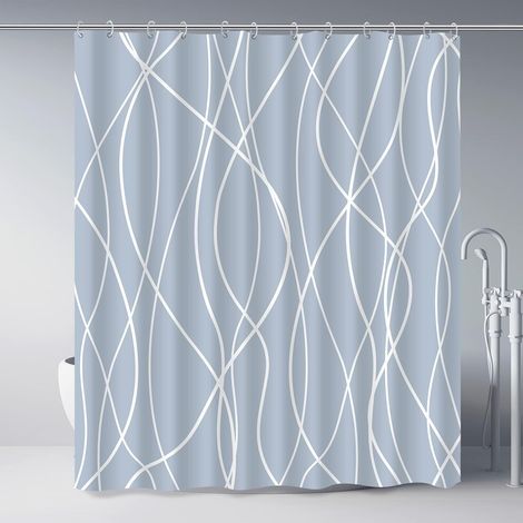 Duschvorhang 180x180cm, Weiß Gestreifter Stoffduschvorhang Für Badewanne, Wasserdichter Badezimmervorhang Mit 12 Haken