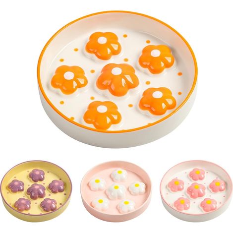 Keramik-katzennapf, 170,1 G, Verspielter Napf Für Gesundes Fressen, Flach Und Breit, Spülmaschinenfest, 16 X 3 Cm (l X H), 170 G, Orangenblüten-design