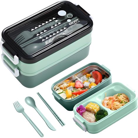 Lunchbox Mit 3 Fächern, 1400 Ml, Mikrowellen- Und Spülmaschinengeeignet, Erwärmbar, Für Kinder, Schule, Büro Und Reisen (grün)