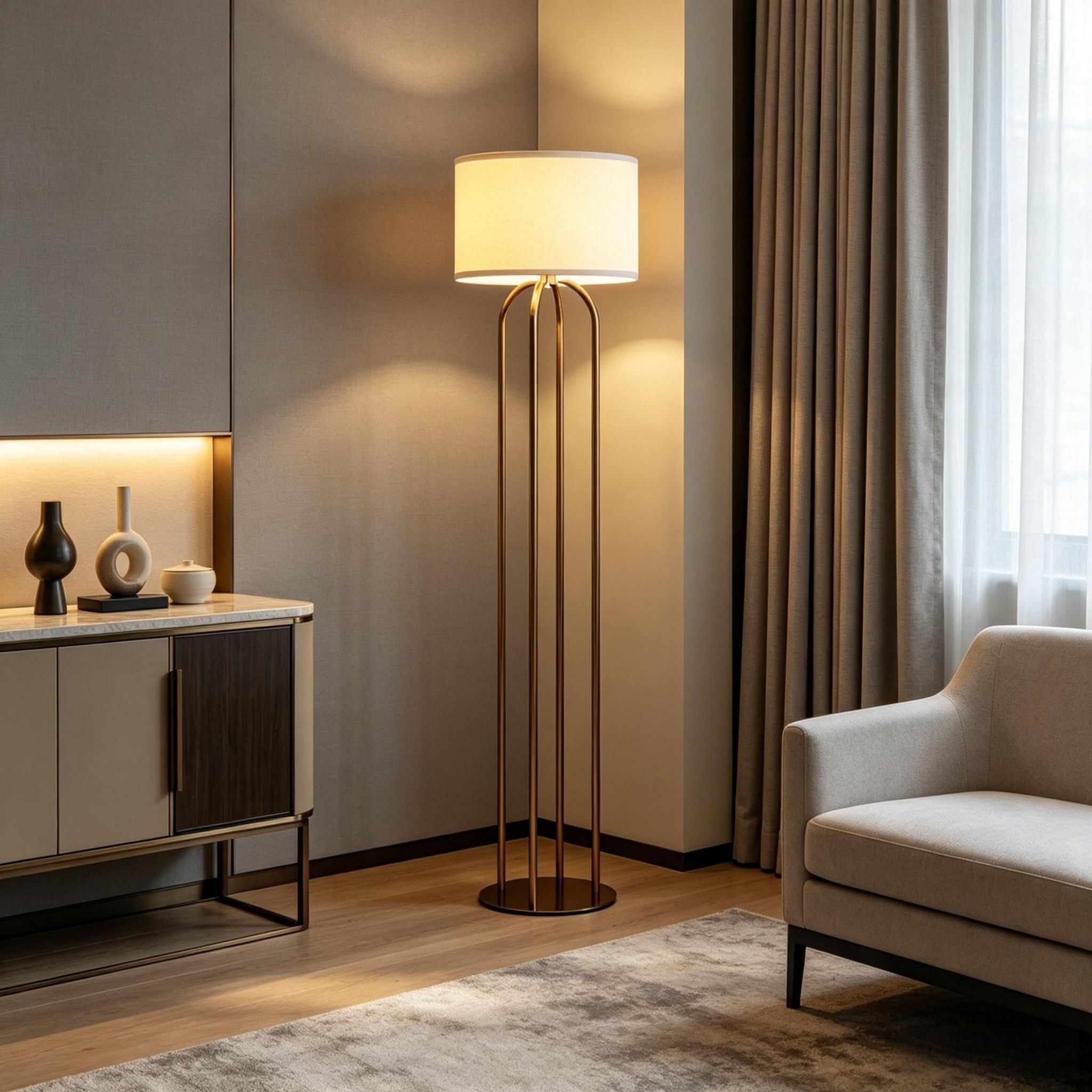 Moderne Stehlampe Mit Leinen-lampenschirm Und Fußschalter