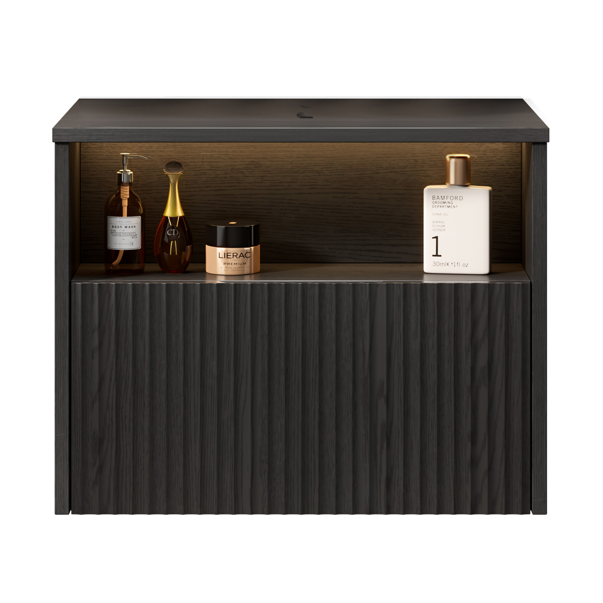60cm Mina Wand-badezimmerschrank, Sperrholz Mit Schublade, Ohne Waschbecken, Schwarz
