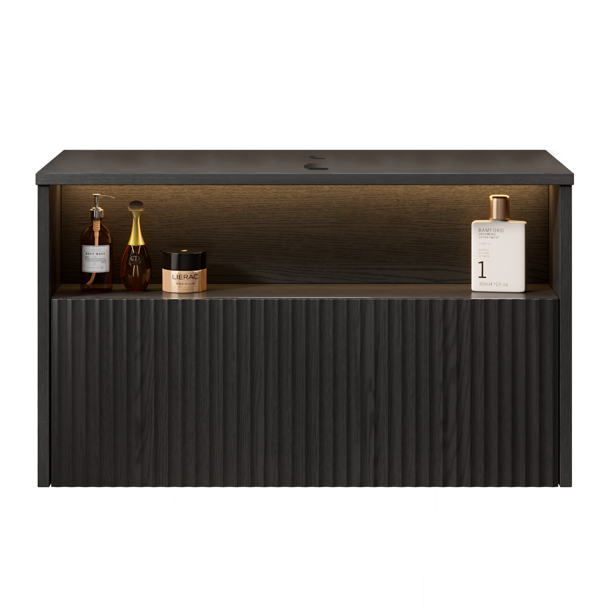 80cm Mina Wand-badezimmerschrank, Sperrholz Mit Schublade, Ohne Waschbecken, Schwarz