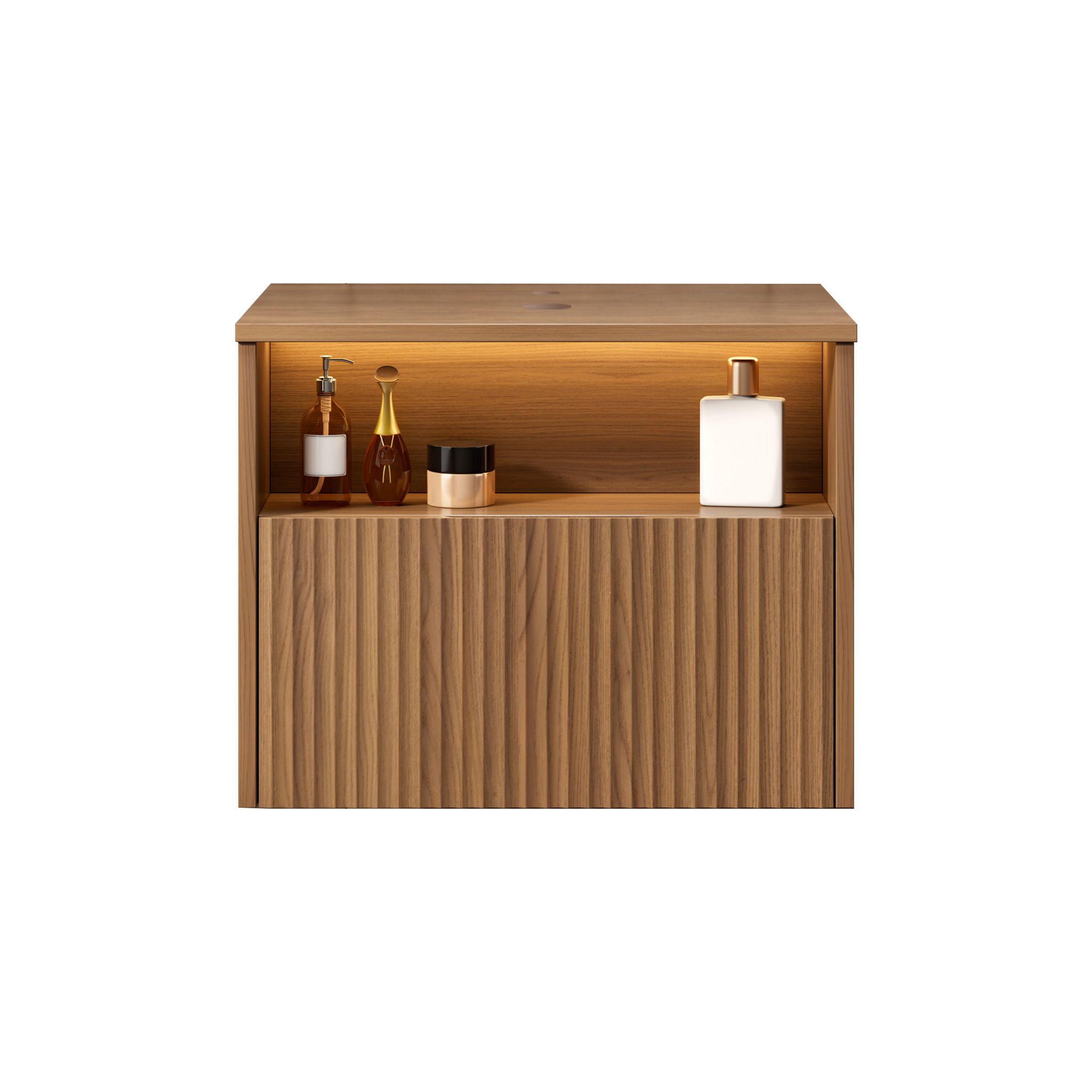 60cm Mina Wand-badezimmerschrank, Sperrholz Mit Schublade, Ohne Waschbecken, Eiche Braun