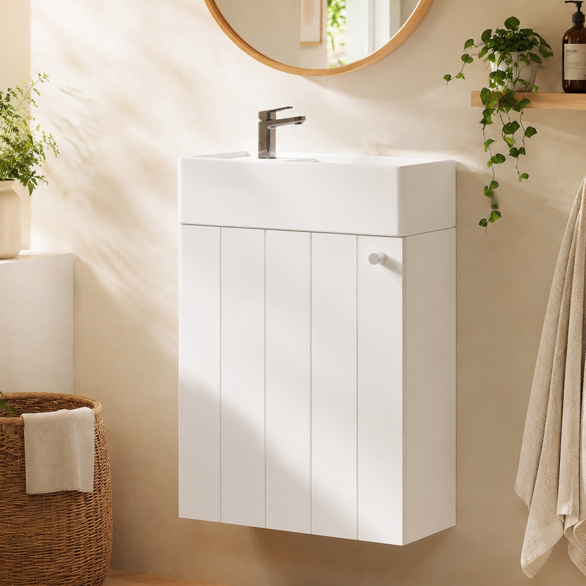 Wandmontierter Waschtisch 41x23x62,5 Cm, Schmal, Wasserfest, Soft-close, Weiß