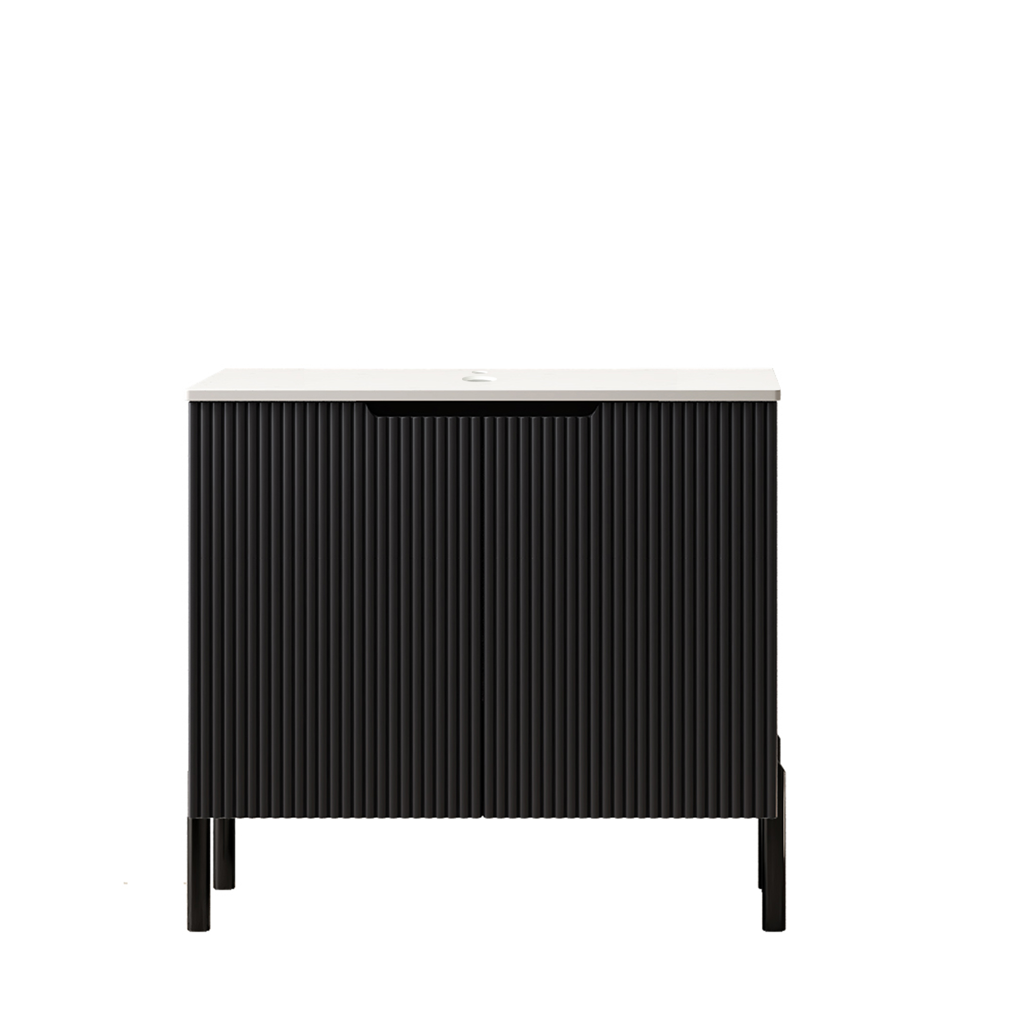 76cm Turio Freistehender Badezimmerschrank, Sinterstein Carrara-weiß, 2 Türen, Ohne Waschbecken