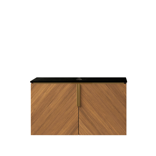 76cm Arai Badezimmerschrank, Sinterstein Schwarz, Ohne Waschbecken, Eiche Braun