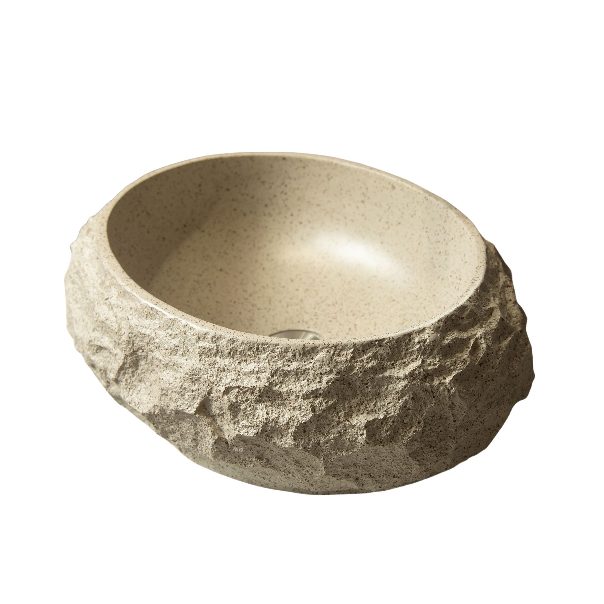 45cm Ovales Harzbecken Mit Steinmuster, Ohne Wasserhahn, Beige