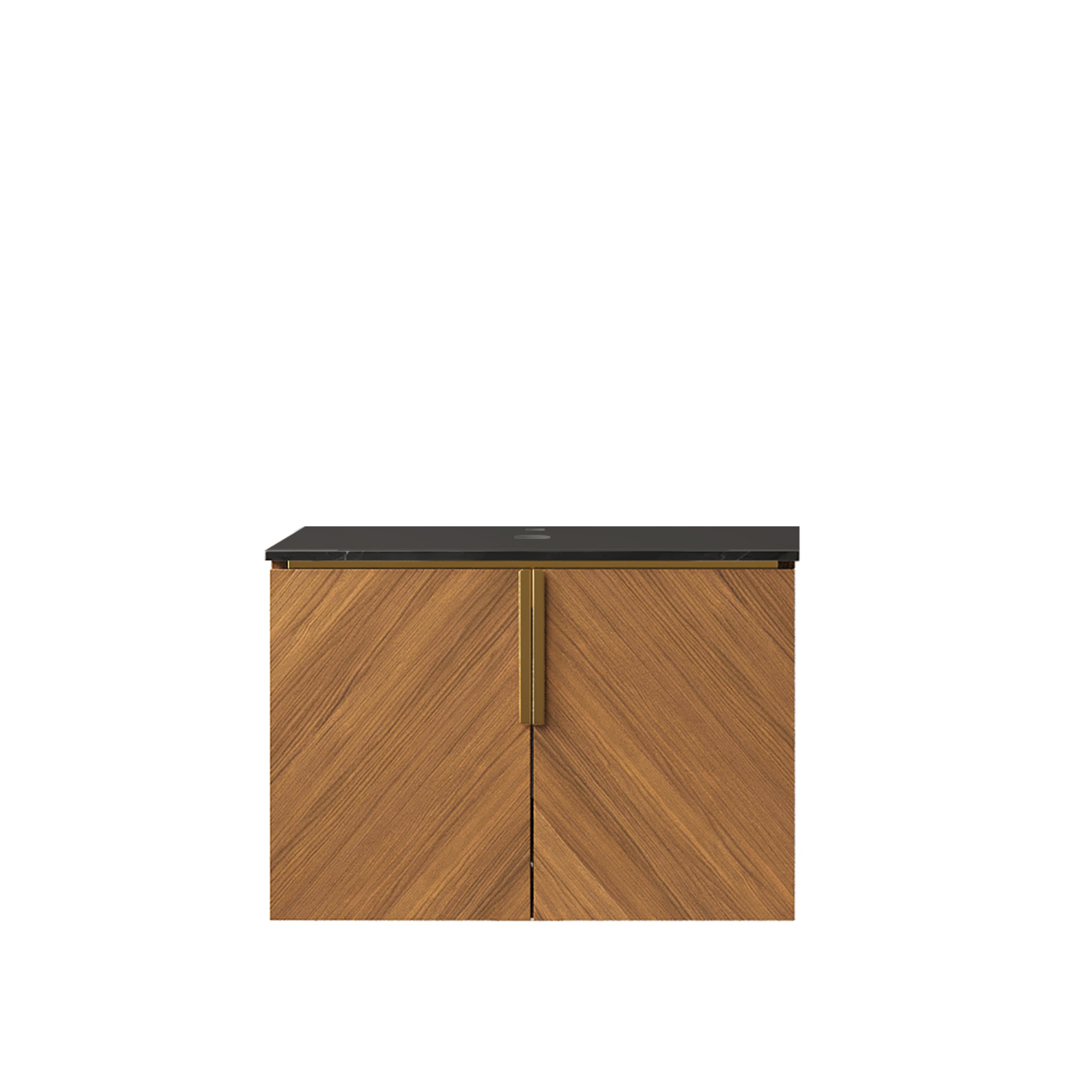 61cm Arai Badezimmerschrank, Sinterstein Schwarz, Ohne Waschbecken, Eiche Braun