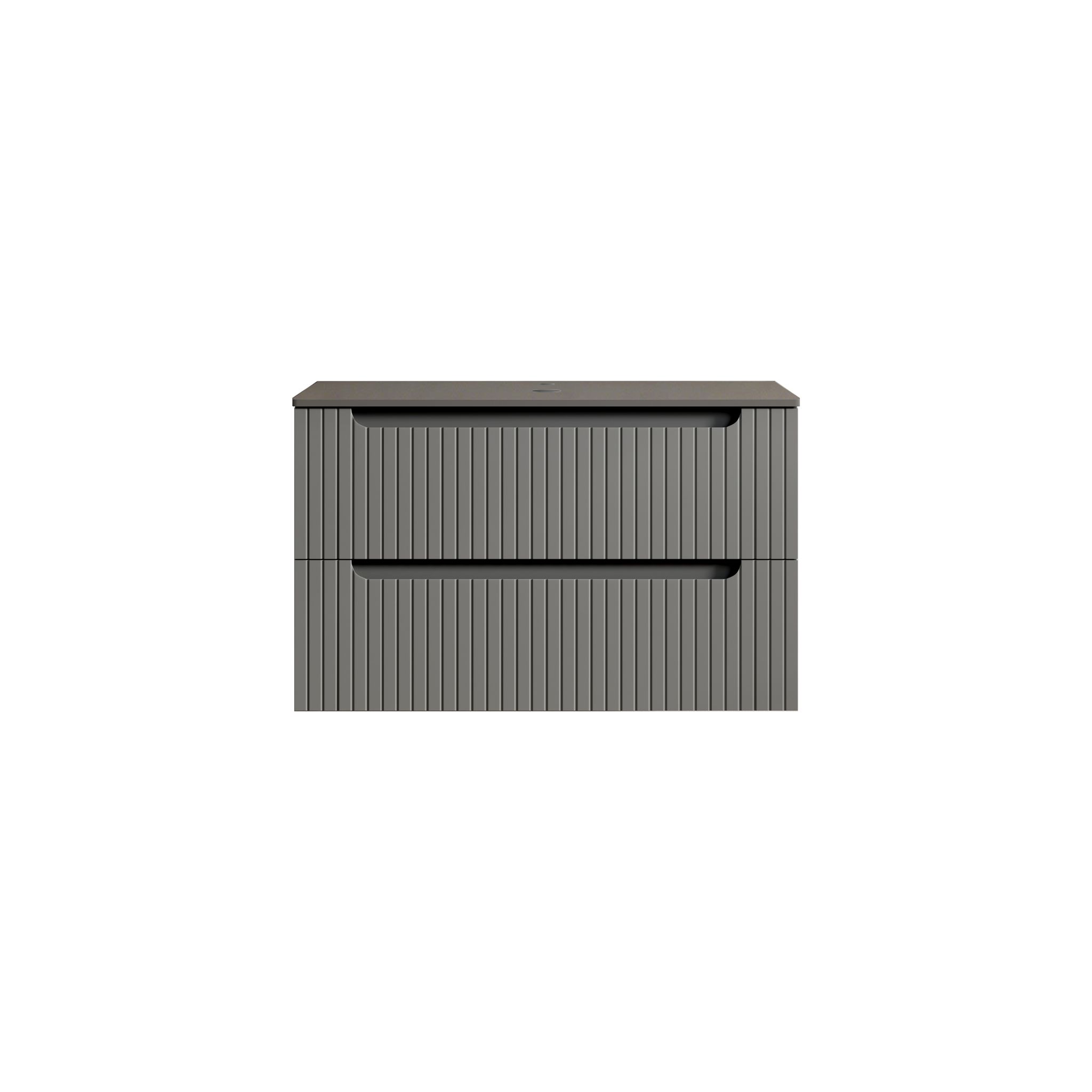 80cm Schwebender Badezimmerschrank, Sinterstein Schwarz, 2 Schubladen, Ohne Waschbecken, Dunkelgrau
