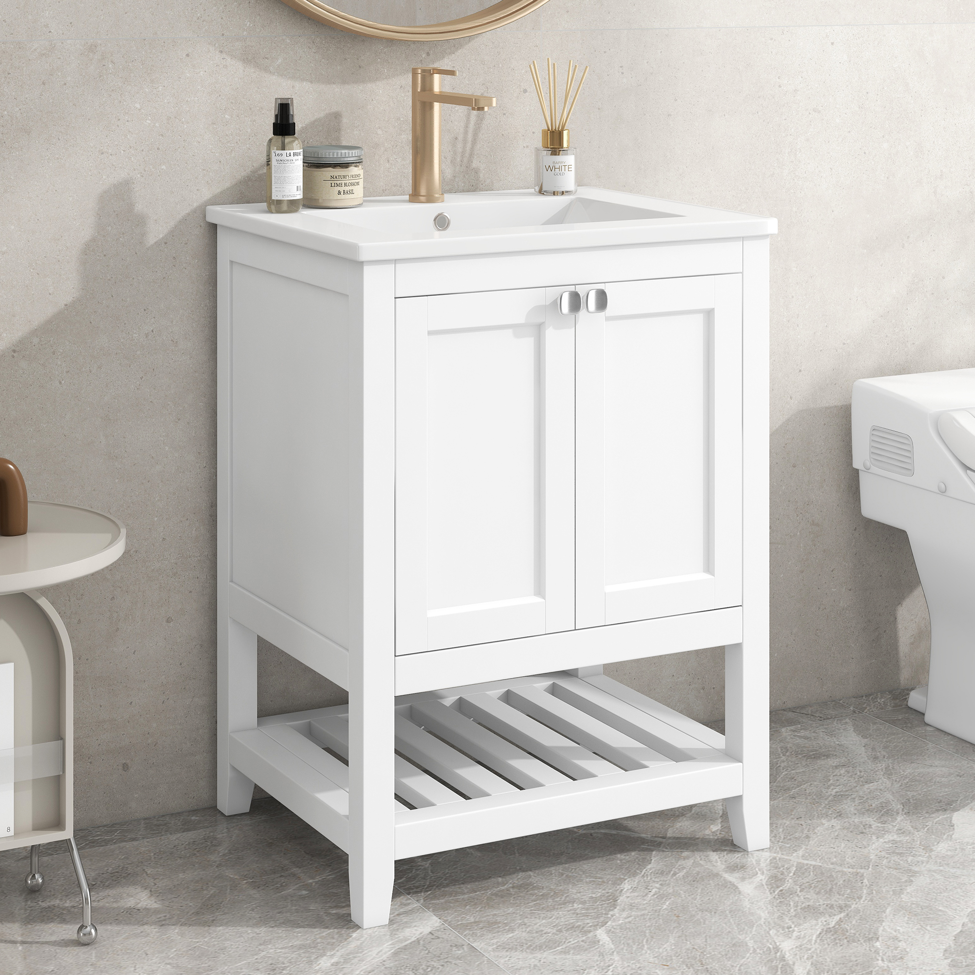 60 Cm Waschtisch Mit Unterschrank & Keramik-waschbecken, Weiß