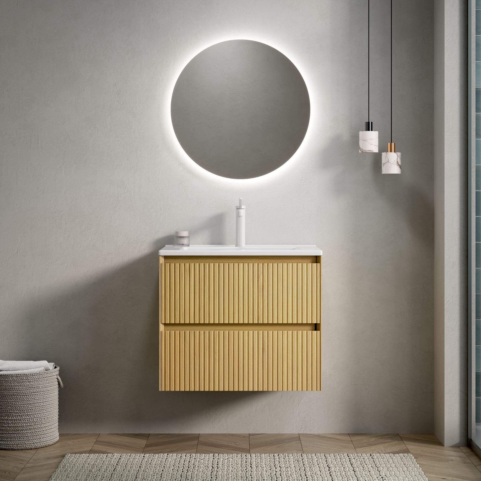 61cm Wand-waschtisch, Rechteckiges Keramik-unterbauwaschbecken, Schrank Mit 2 Schubladen, Vormontiert