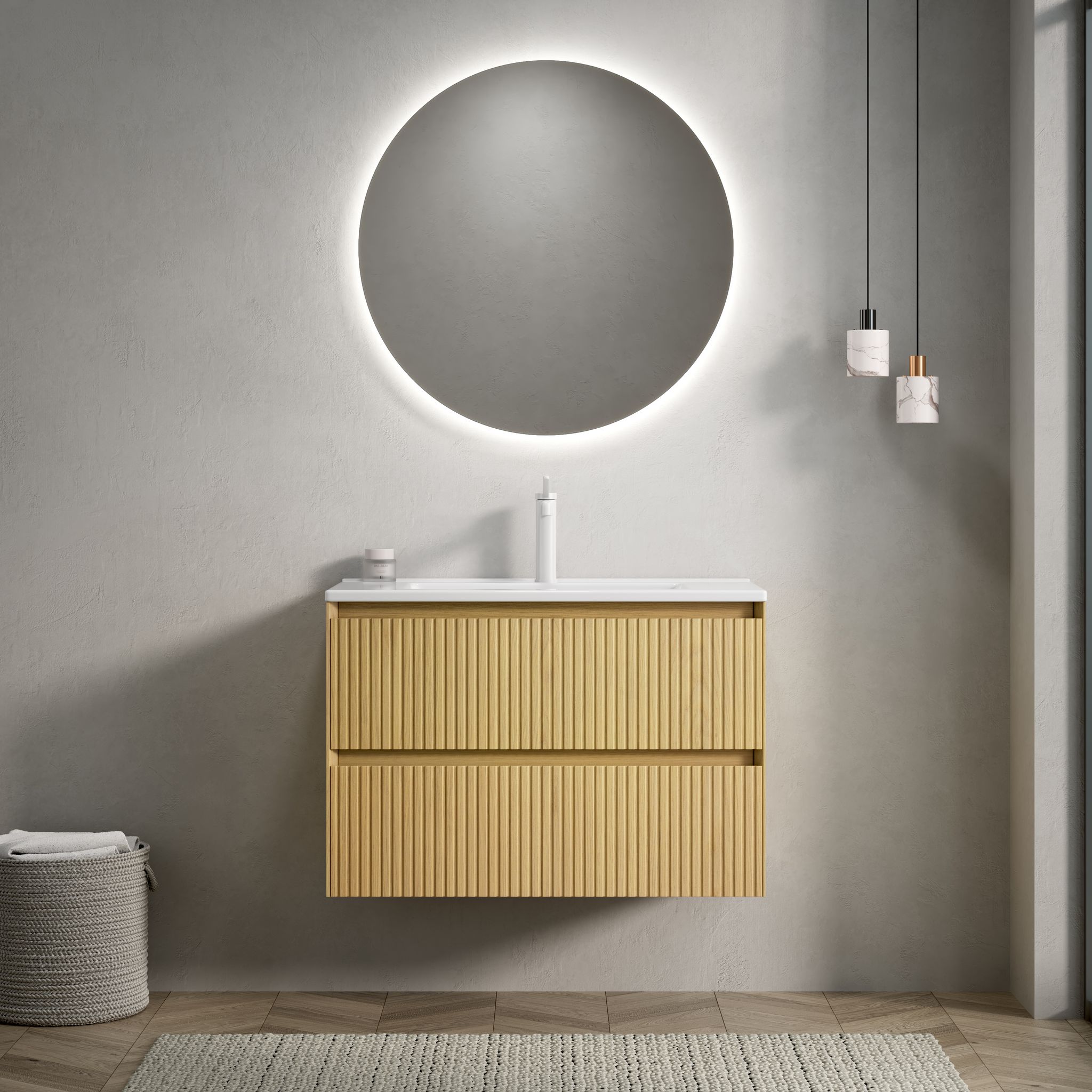 75cm Wand-waschtisch, Rechteckiges Keramik-unterbauwaschbecken, Schrank Mit 2 Schubladen, Vormontiert