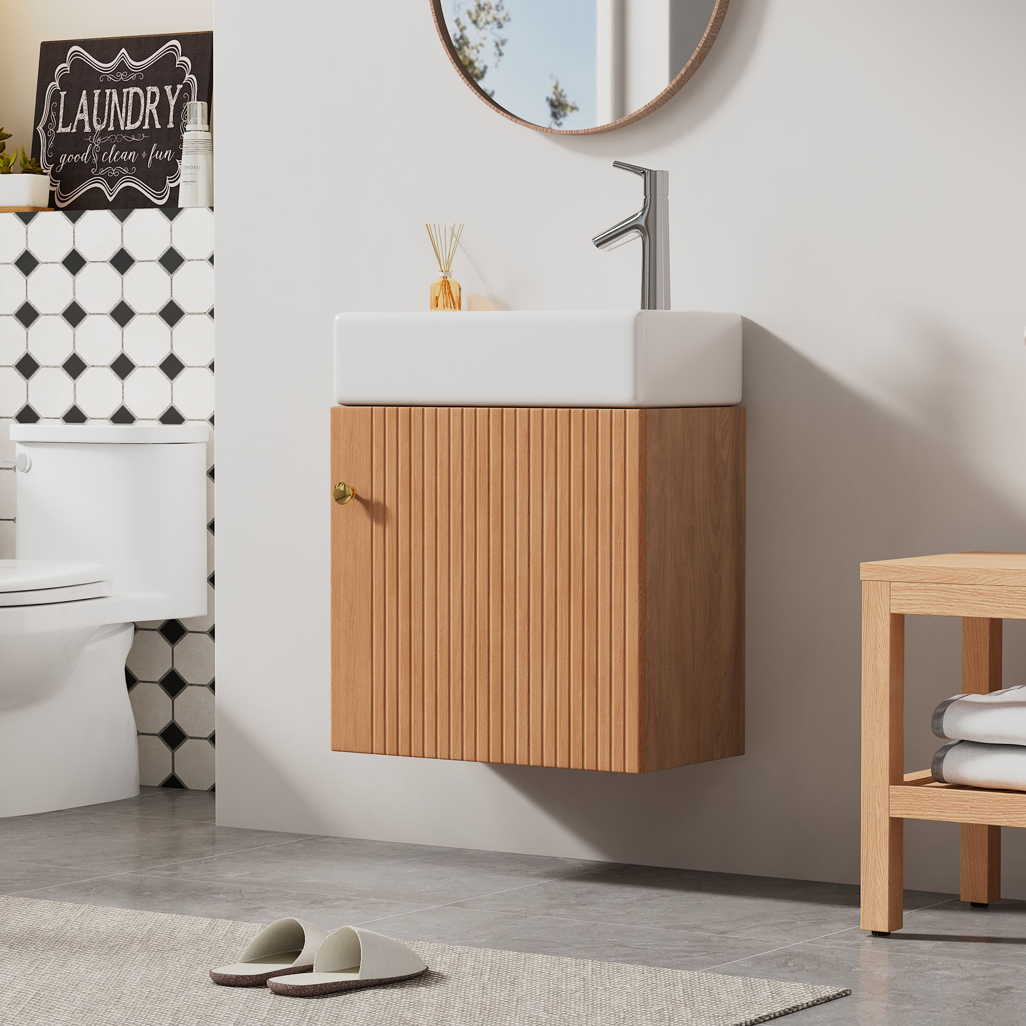 Waschtischunterschrank 46 Cm Hängend Mit Waschbecken, Badezimmermöbel Für Kleines Gästebad