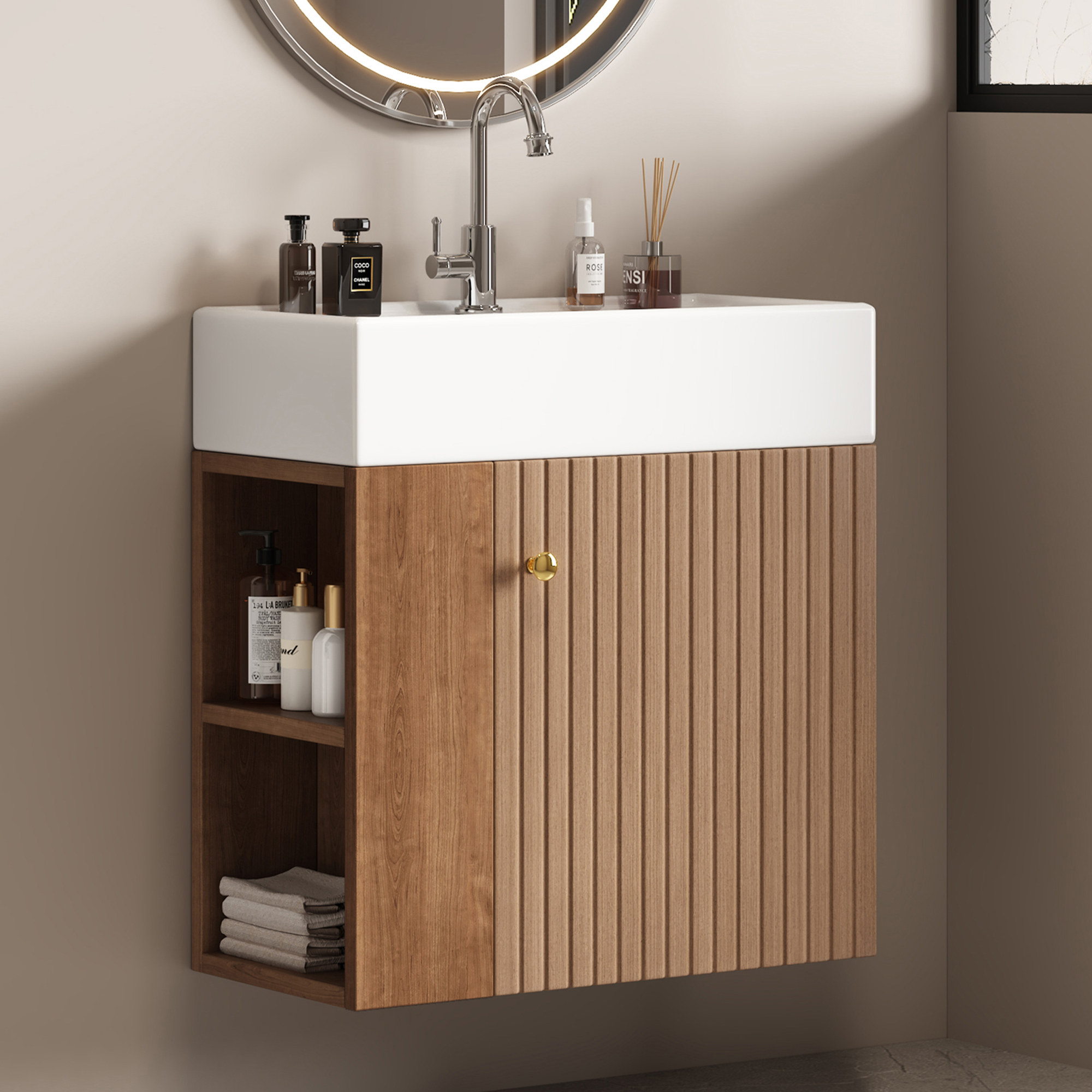 Waschtischunterschrank 55 Cm Hängend Weiß Mit Waschbecken, Badezimmermöbel Für Gästebad