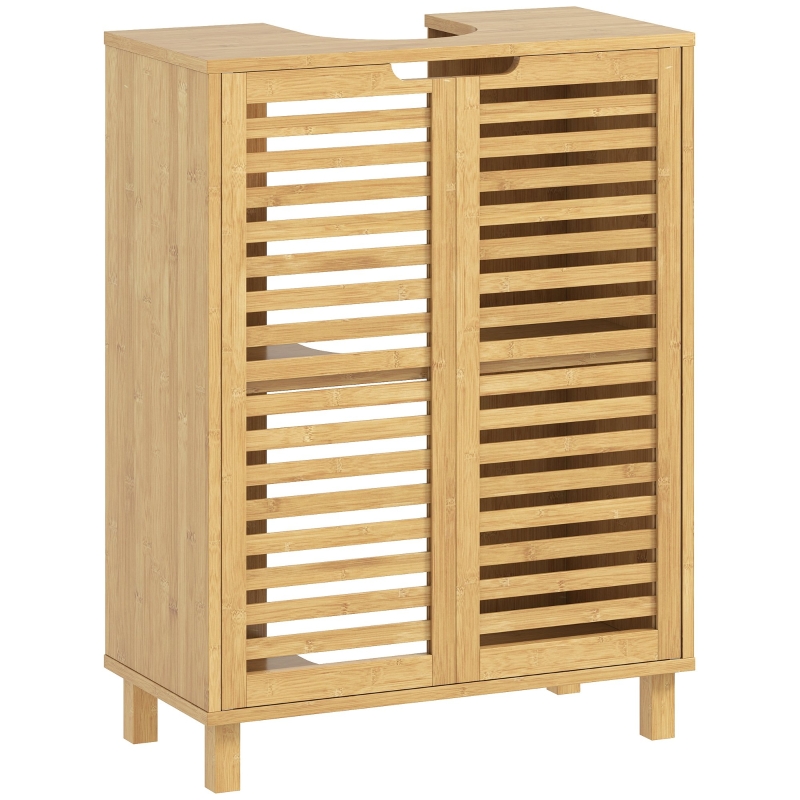 Waschbecken-unterschrank Mit Lamellentüren, Bambusholz, Verstellbare Regale, Natur