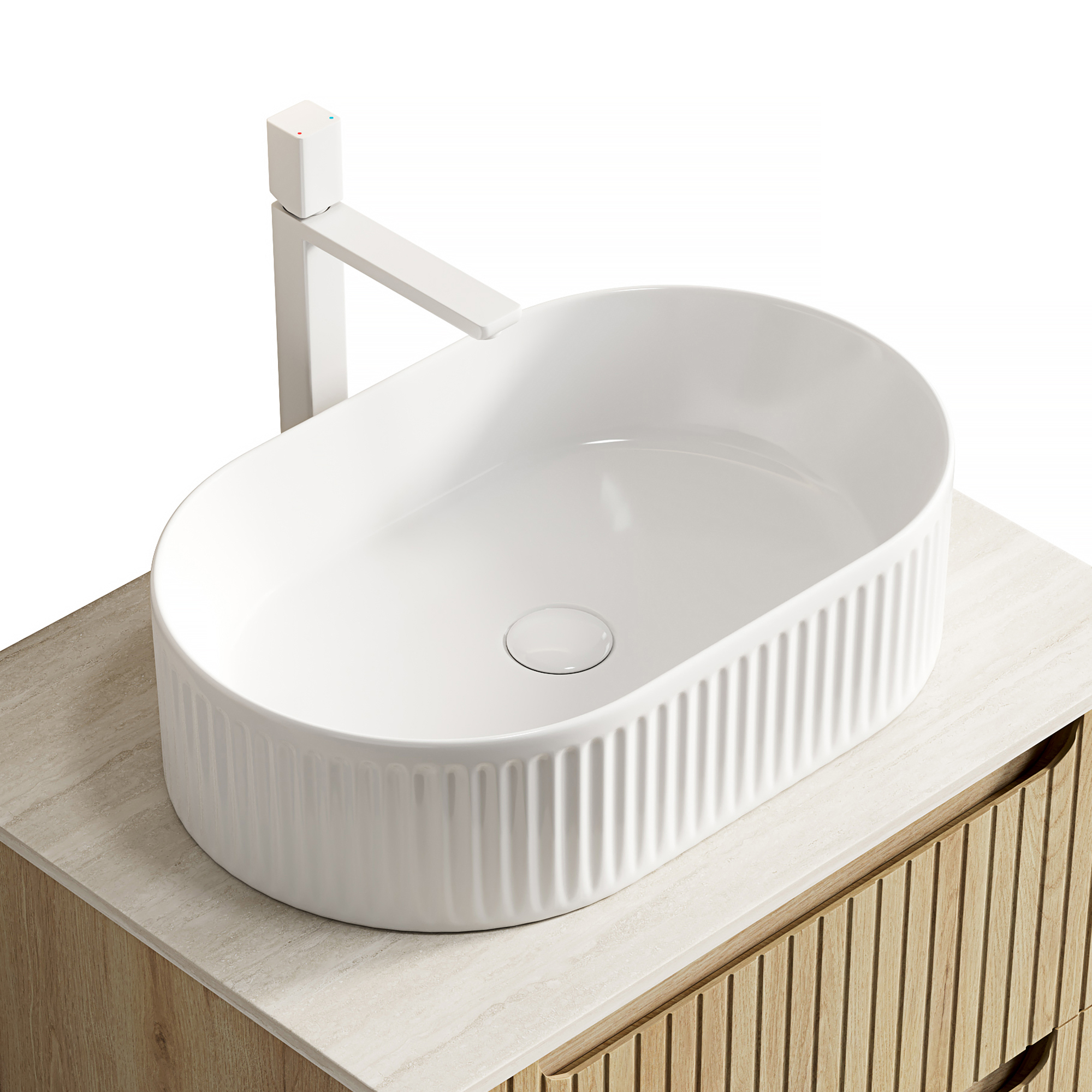 49cm Ovales Aufsatzbecken Aus Hartkeramik, Ohne Wasserhahn & Schrank, Weiß