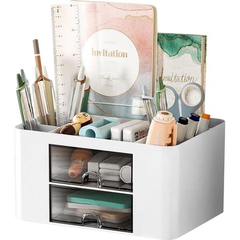 Schreibtisch-organizer, Multifunktionaler Stiftehalter Mit 5 Fächern Und 2 Schubladen, Kunststoffschale, Ideal Für Zuhause Und Schule.