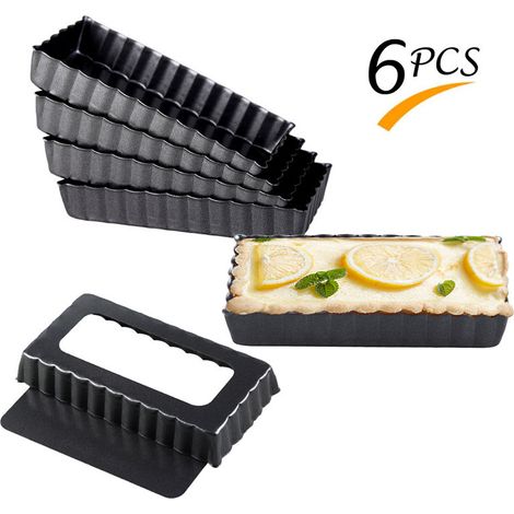 Set Aus 6 Rechteckigen, Antihaftbeschichteten Tarteformen Mit Herausnehmbarem Boden, Für Geriffelte Tartes, Obstkuchen Und Andere Backwaren.