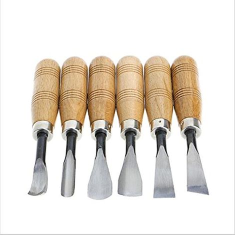 Set Mit 6 Holzbeiteln Aus Kohlenstoffstahl – Länge 147 Mm – Komfortabler Holzgriff – Zum Schnitzen Von Holz Und Linoleum