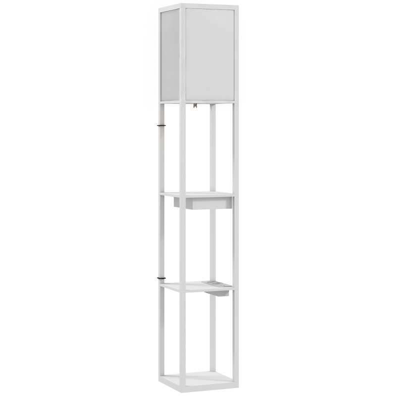 Stehlampe Mit 3-stufigem Regal, Fußschalter, Usb-anschlüssen, Weiß