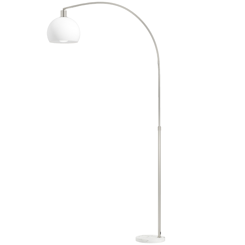 Stehlampe Mit Gebogenem Kopf, Fußschalter, Marmorsockel, Weiß
