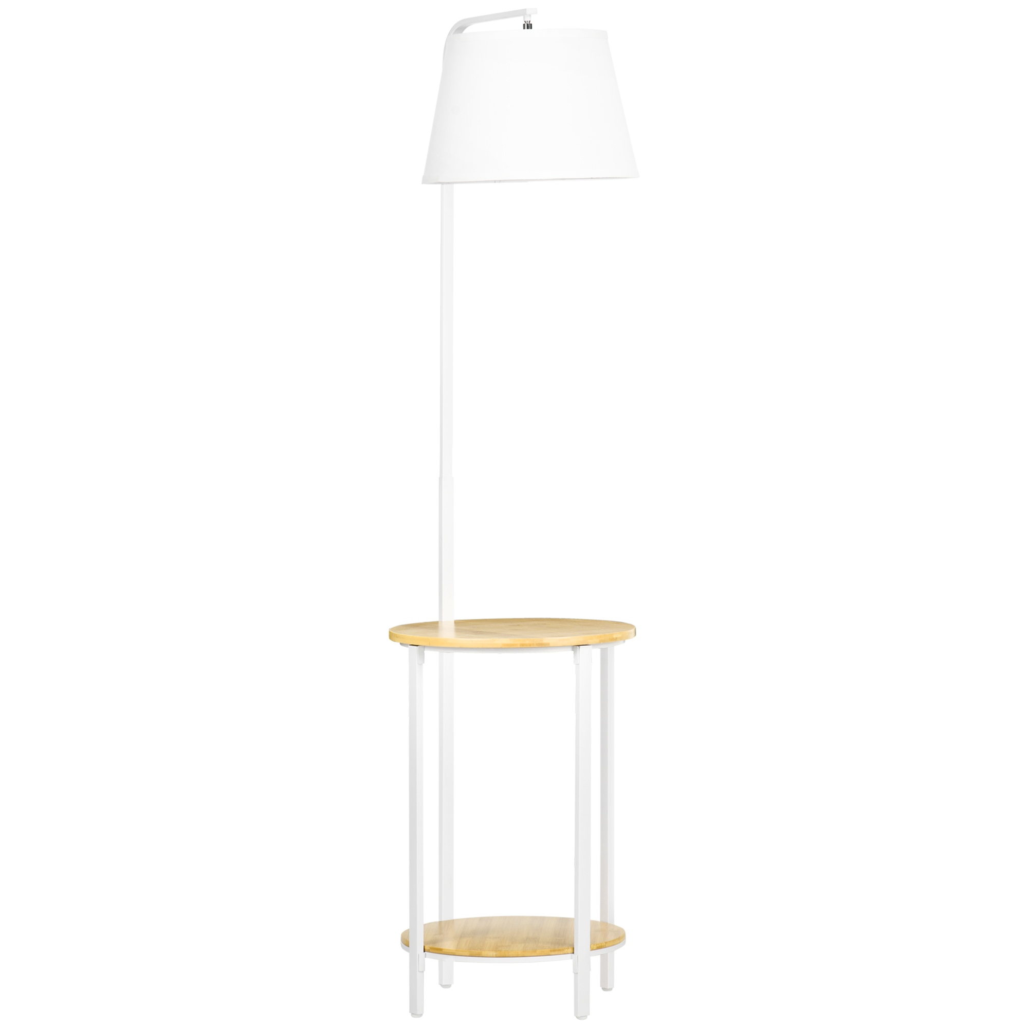 Stehleuchte 162 Cm, 40w, Mit 2 Ablagen Und Leinen-lampenschirm, Weiß