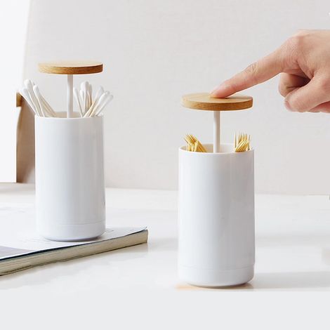 Wattestäbchenhalter, Wattestäbchenspender Mit Automatischem Schnappverschluss, Wattestäbchenbox Mit Deckel, Wattestäbchenspender Fürs Badezimmer