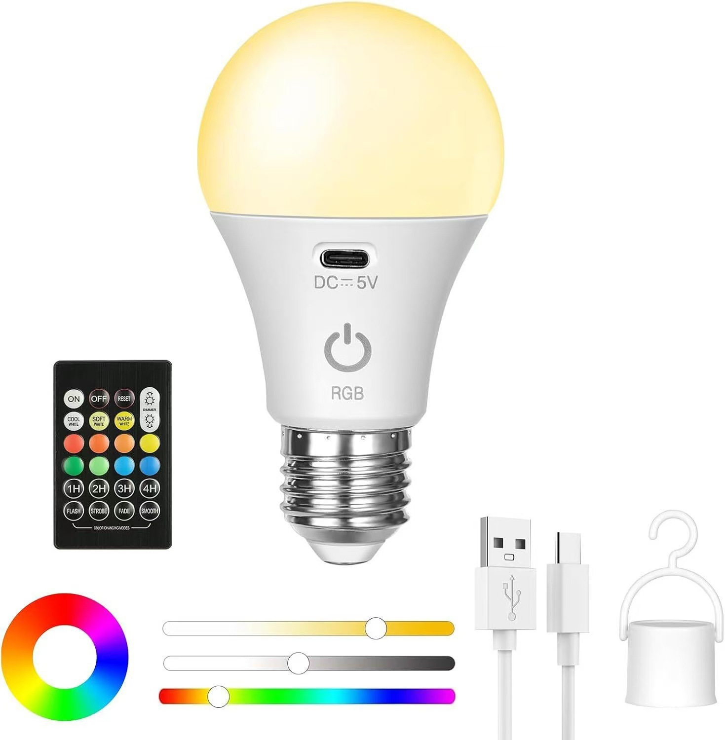 Wiederaufladbare Led-lampe (1/2/4er-pack) Mit Fernbedienung – E27, Usb, 3 Farben, Dimmbar, Touch-steuerung, Für Den Außenbereich Und Als Notbeleuchtung