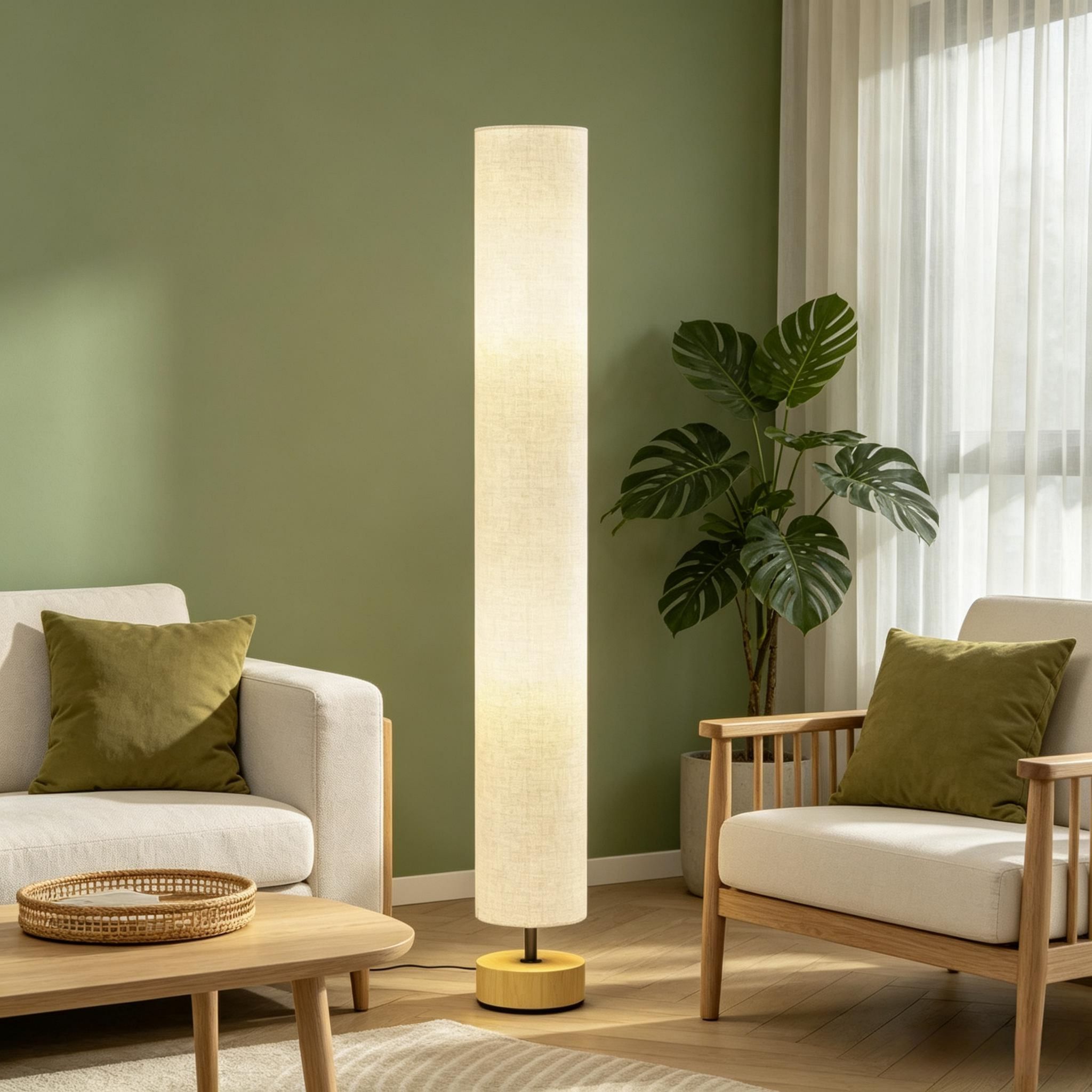Wohnzimmer-stehlampe Mit Leinen-lampenschirm, Fußschalter, 2× E27, Höhe 120 Cm