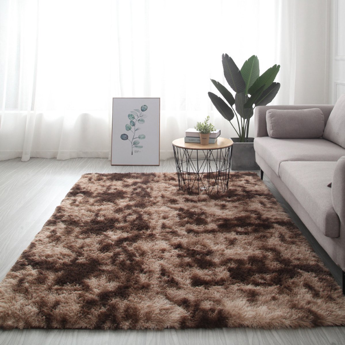 Hochflorteppich – Wohnzimmerteppich – Teppich 160 X 230 Cm – Batik-plüschteppich – Polyesterfasern – Kaffeebraun
