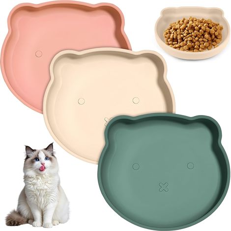 Flacher Katzennapf, Silikonnapf Mit Saugnapf, Set Aus 3 Flachen Und Breiten Näpfen Für Trocken- Und Nassfutter, Geeignet Für Katzen, Kaninchen Und Hunde.