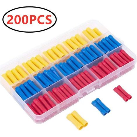 200 Stück Vollisolierte Crimpverbinder, Isolierte Gerade Stoßverbinder, Elektrische Crimp-anschlussklemmen, Messingkern