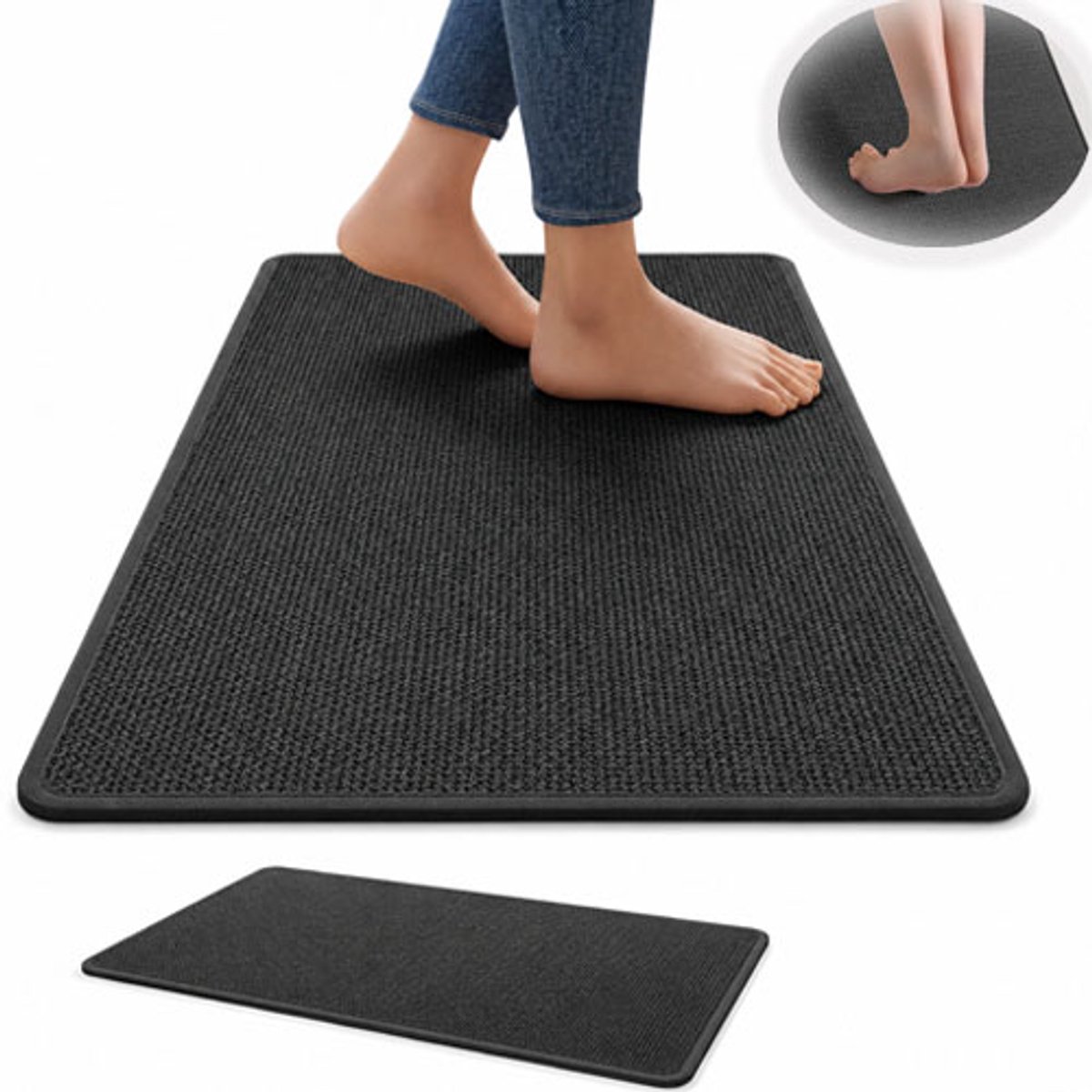 Vhv – Küchenmatte – Küchenläufer – Bodenmatte Für Die Küche – Rutschfest – Wasserabsorbierend – Leinenoptik – Für Küche Und Arbeitsplatte – Waschbar – 40 X 60 Cm – Schwarz