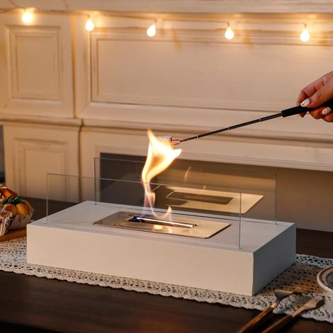 35,6 Cm Bioethanol-tischkamin – Robustes, Doppelseitiges Glas – Tragbare, Rauchfreie Feuerstelle Für Drinnen Und Draußen – Gemütliche Atmosphäre