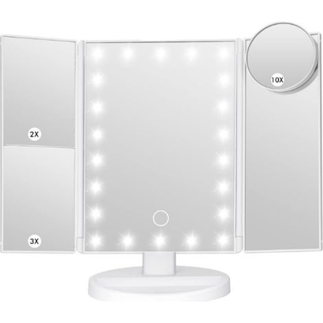 Kosmetikspiegel Mit 22 Leds, Faltbar, 1x/2x/3x/10x Vergrößerung, Berührungsempfindlicher Kosmetikspiegel Mit Beleuchtung, Usb-ladeanschluss, Weiß