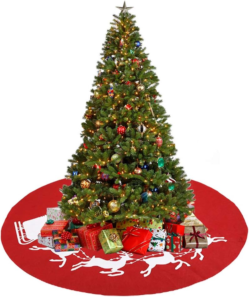Weihnachtsbaumrock Aus Filz, Roter Baumrock, Weihnachtsmannschlitten, Rentier-partydekoration