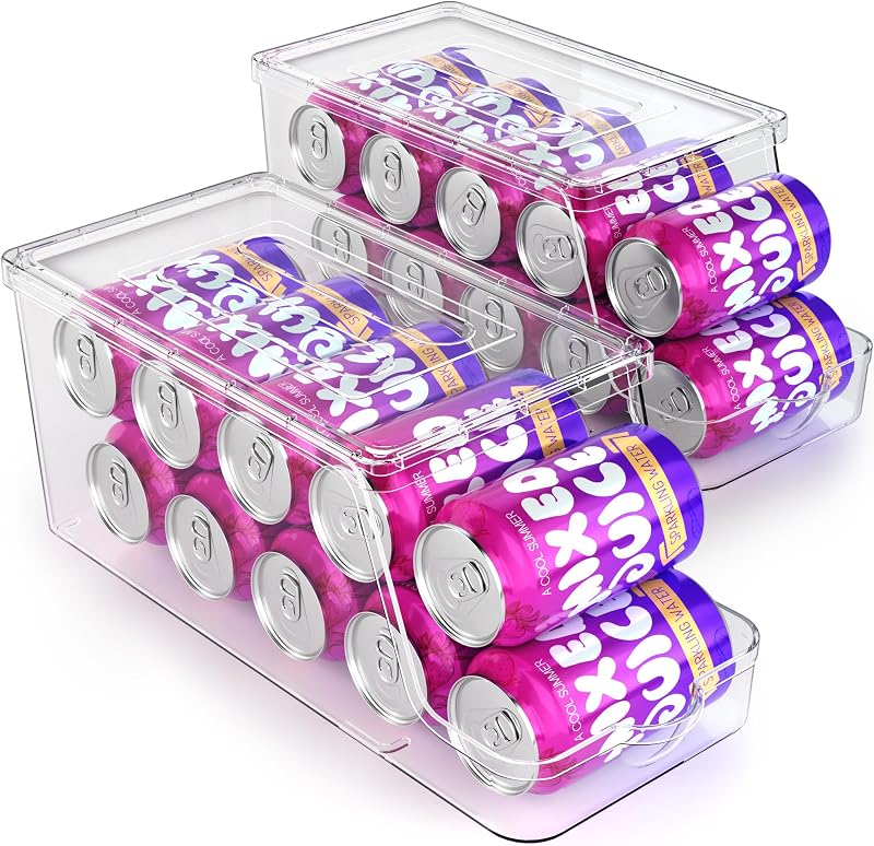 2er-pack Getränkedosenspender Mit Deckeln Für Den Kühlschrank, Stapelbarer Getränkeorganizer Für Den Kühlschrank, Transparente Aufbewahrungsboxen Aus Kunststoff Für Die Speisekammer
